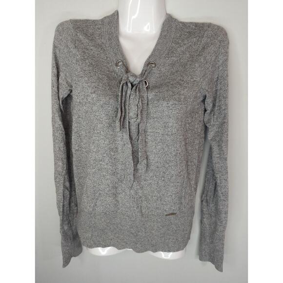 Abercrombie & Fitch Gray Lace up V-Neck Long Sleeve‎ Pullover Sweater Size XS - Picture 1 of 8